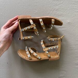 Tahari Girls Studded Nude Flat strappy Sandals